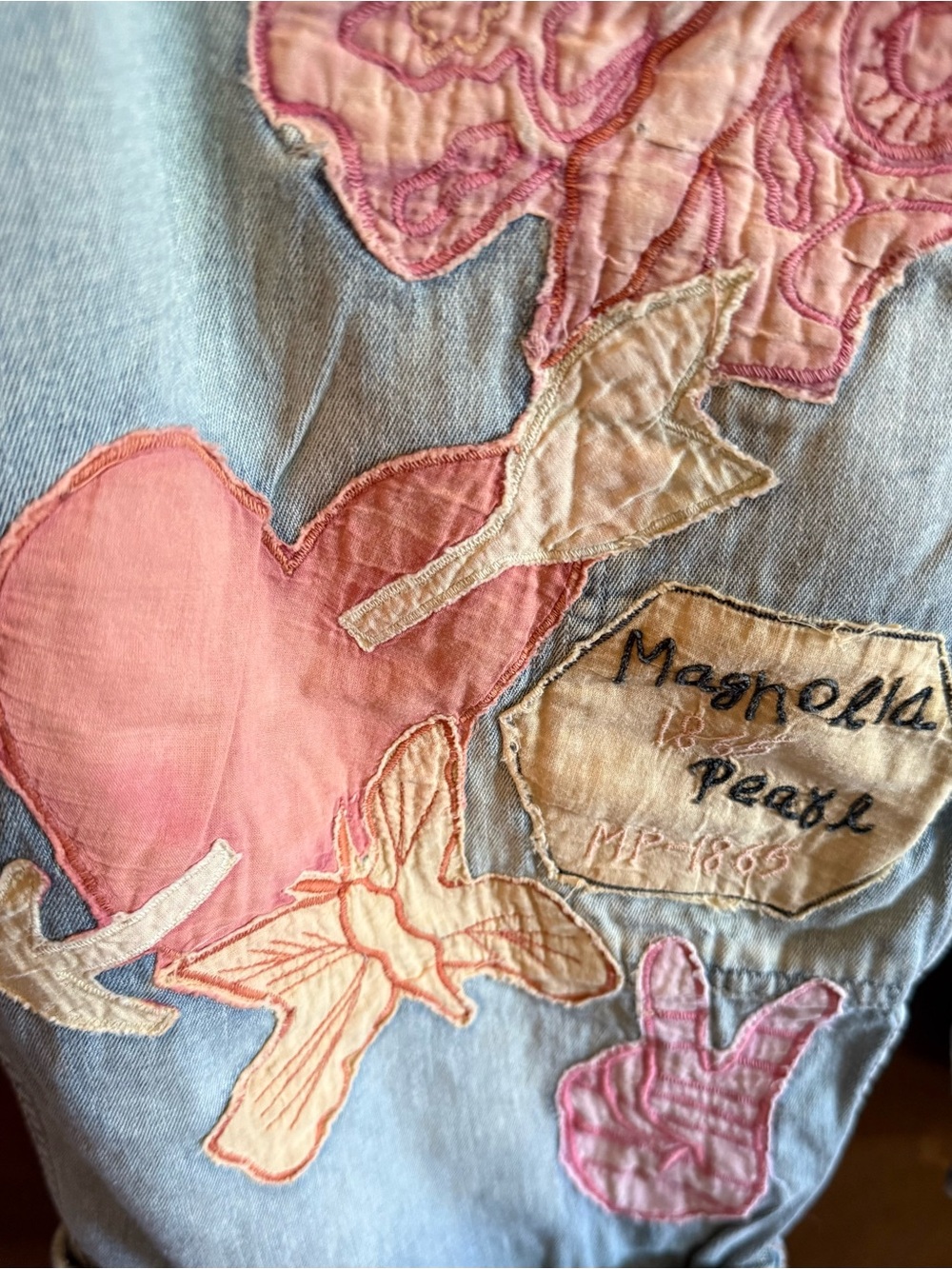 Magnolia Pearl Denim Overalls with Pastel Love & Rainbow Appliqué - Picture 3 of 5